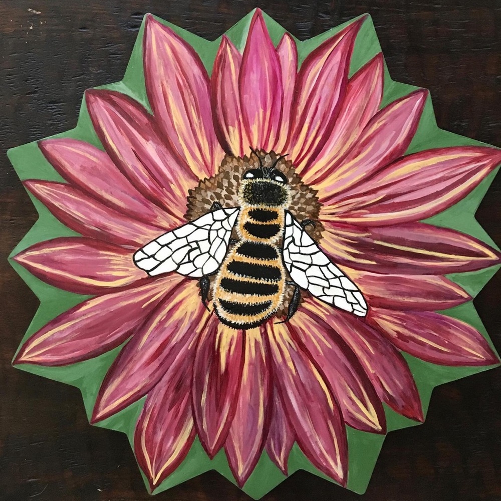Bee Painting on 18”by 18” wood panel
